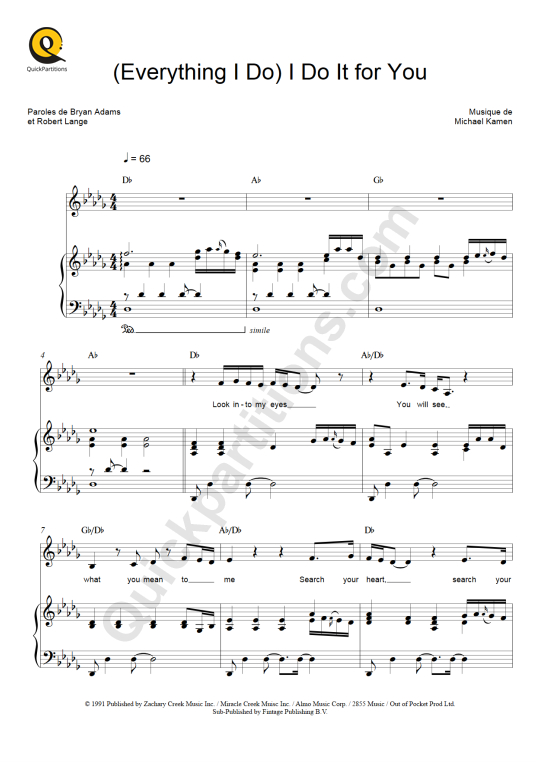 (Everything I Do) I Do It For You Piano Sheet Music - Bryan Adams
