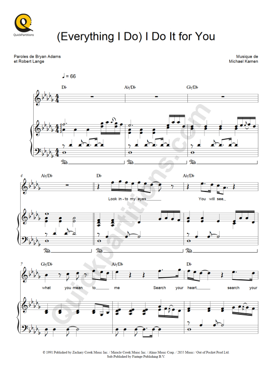 Partition piano (Everything I Do) I Do It For You - Bryan Adams
