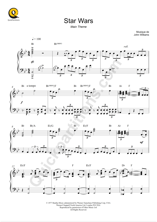 Partition piano Star Wars (Main Theme) - John Williams