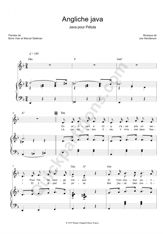 Angliche java Piano Sheet Music - Petula Clark