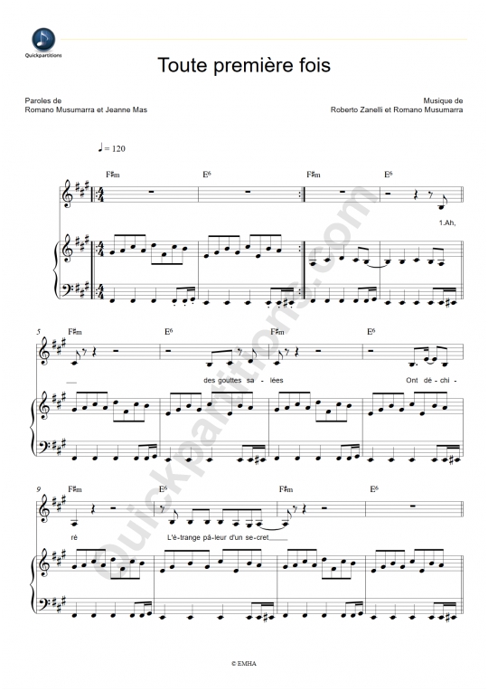 Toute première fois Piano Sheet Music - Jeanne Mas