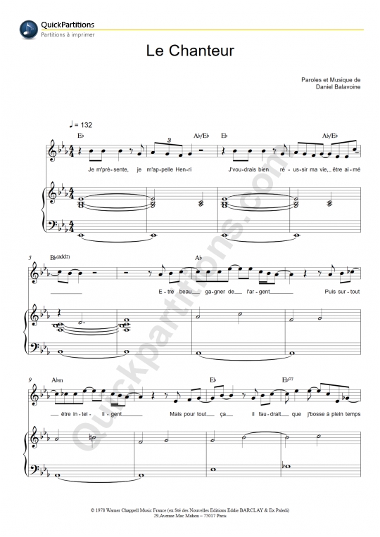 Partition piano Le chanteur - Emmanuel Moire