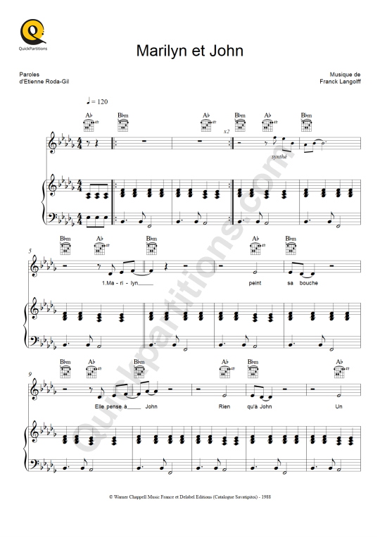 Partition piano Marilyn et John - Vanessa Paradis
