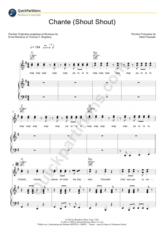 Partition piano Chante - Les Forbans