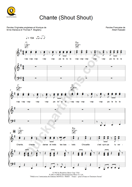 Partition piano Chante - Les Forbans