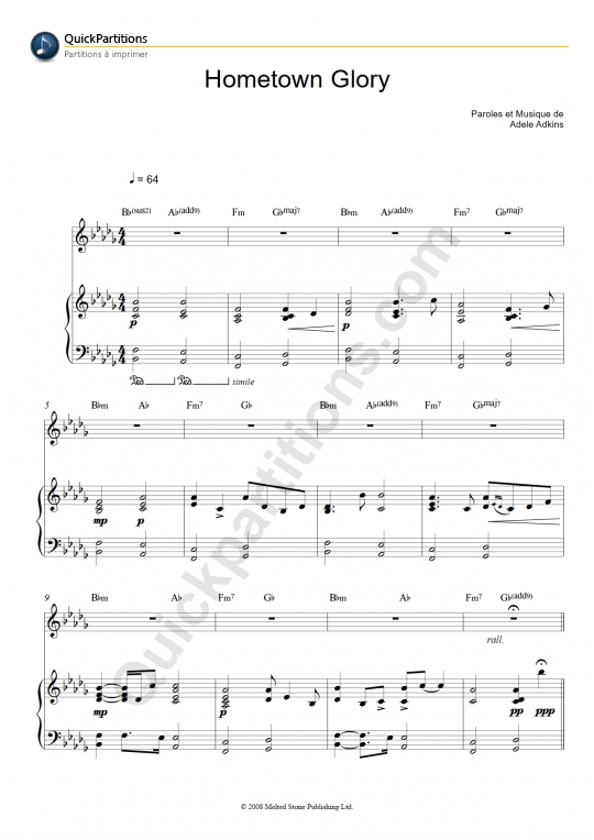 Hometown Glory Piano Sheet Music - Adele