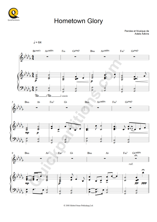 Hometown Glory Piano Sheet Music - Adele