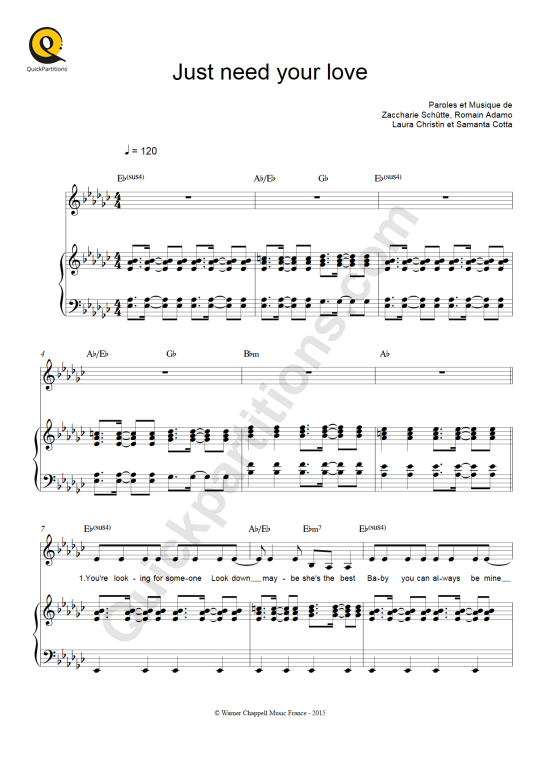 Partition piano Just need your love - Hyphen Hyphen
