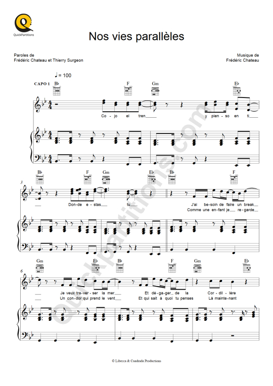 Partition piano Nos vies parallèles - Anggun