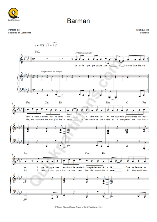 Barman Piano Sheet Music - Soprano