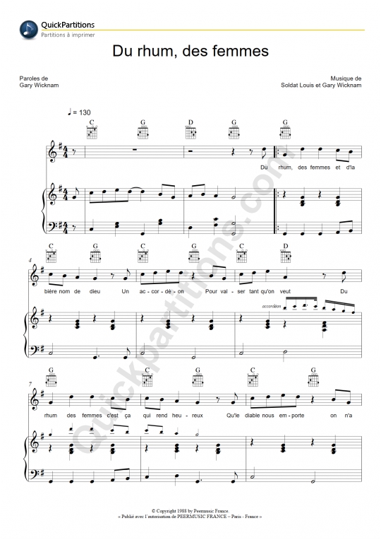 Du rhum des femmes Piano Sheet Music from Soldat Louis