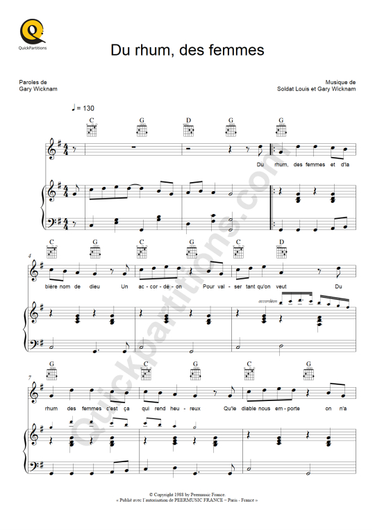 Partition piano Du rhum des femmes - Soldat Louis