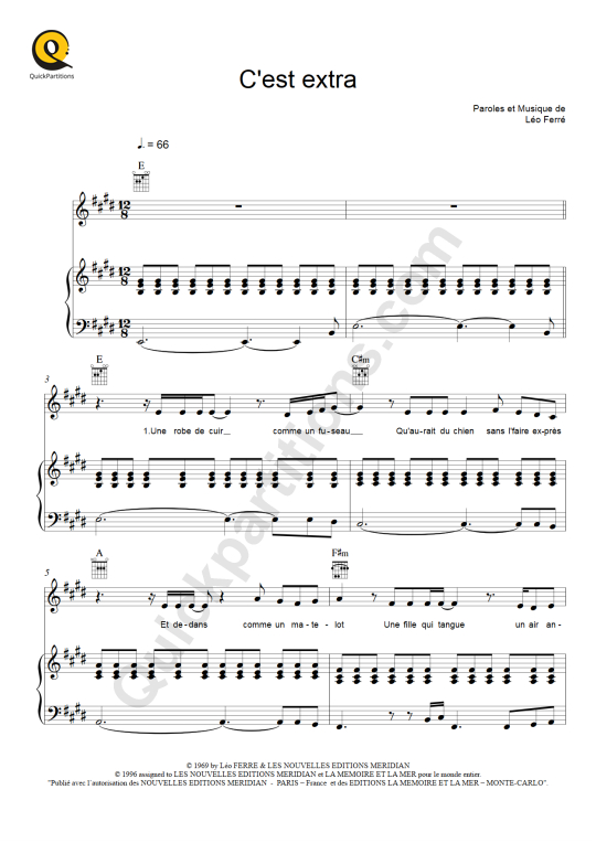 C'est extra Piano Sheet Music - Léo Ferré