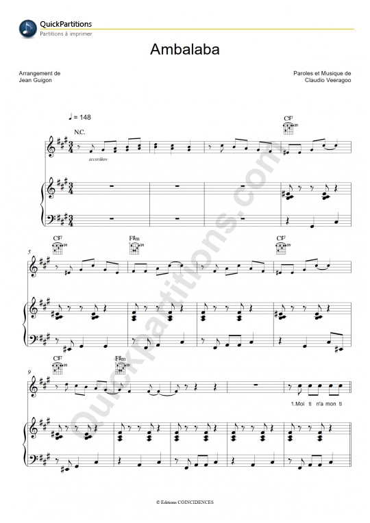 Ambalaba Piano Sheet Music - Maxime Le Forestier