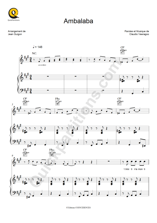 Partition piano Ambalaba - Maxime Le Forestier