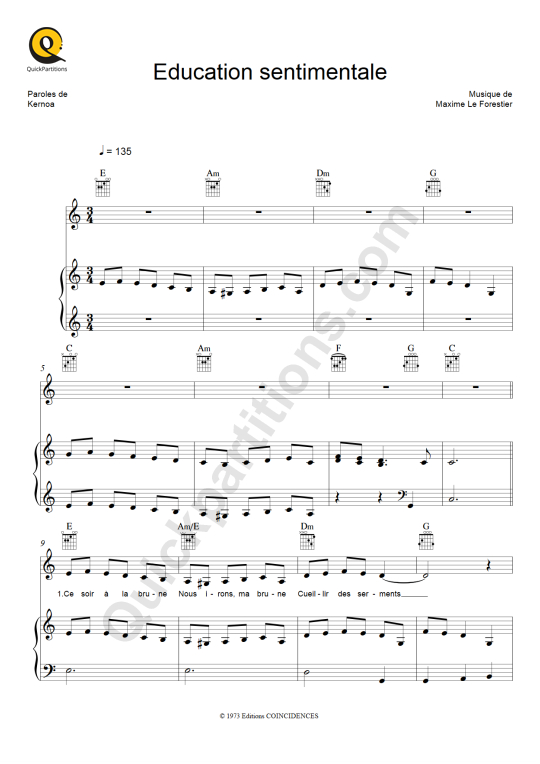 Partition Piano Education Sentimentale Maxime Le Forestier Partition Digitale
