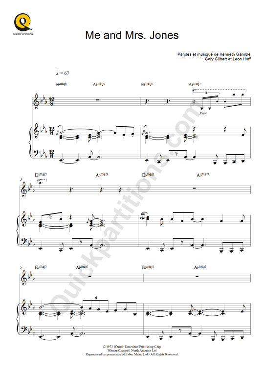 Partition piano Me and Mrs. Jones - Billy Paul