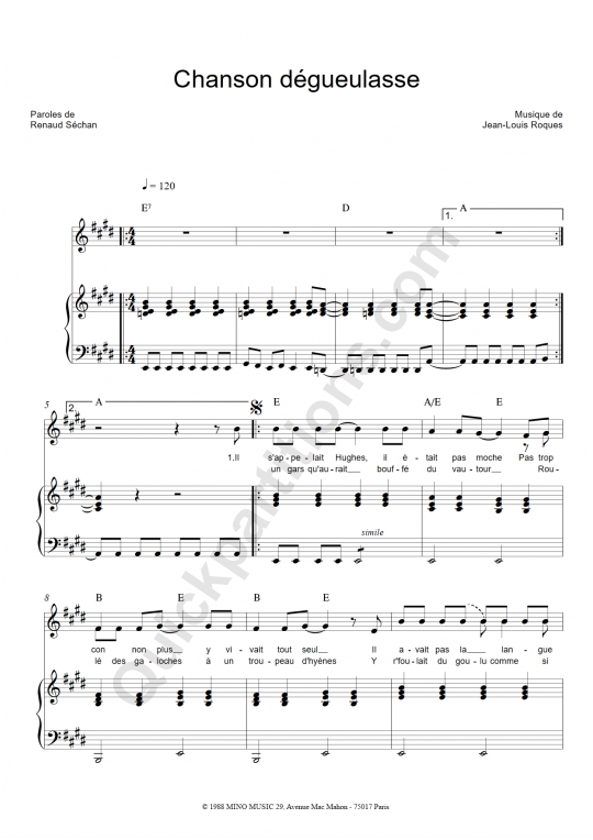 Partition piano Chanson dégueulasse - Renaud