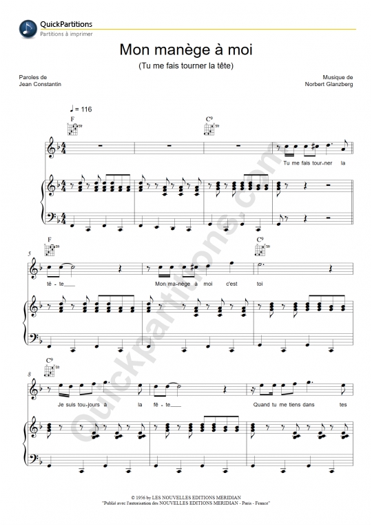 Partition piano Mon manège à moi - Edith Piaf
