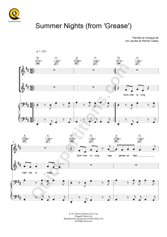 Partition piano Summer Nights - Grease