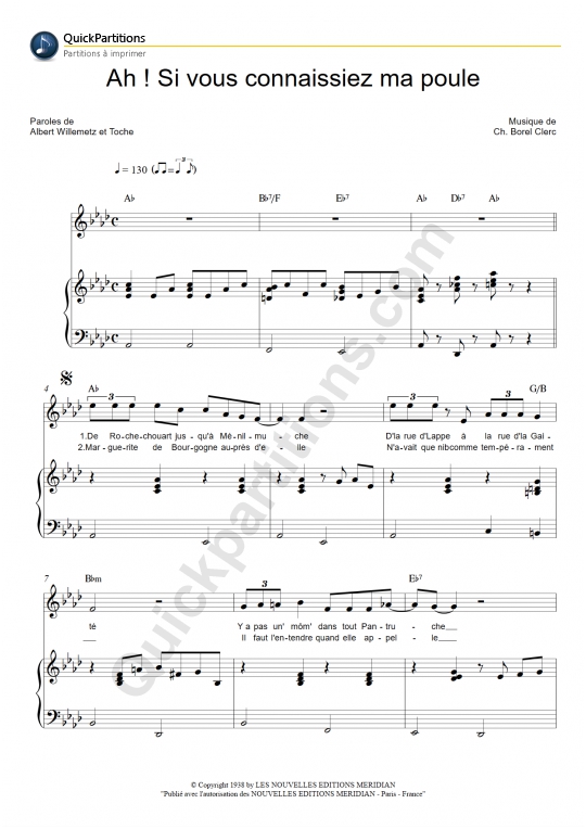 Ah ! Si vous connaissiez ma poule Piano Sheet Music - Maurice Chevalier