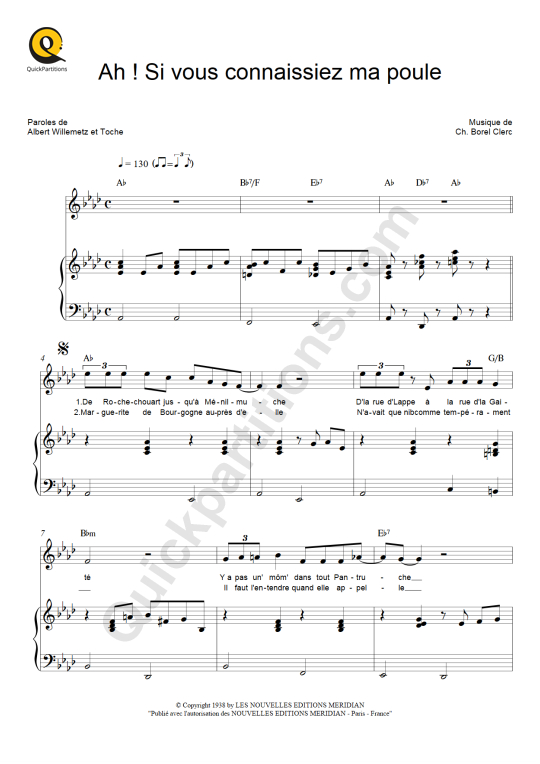 Partition piano Ah ! Si vous connaissiez ma poule - Maurice Chevalier