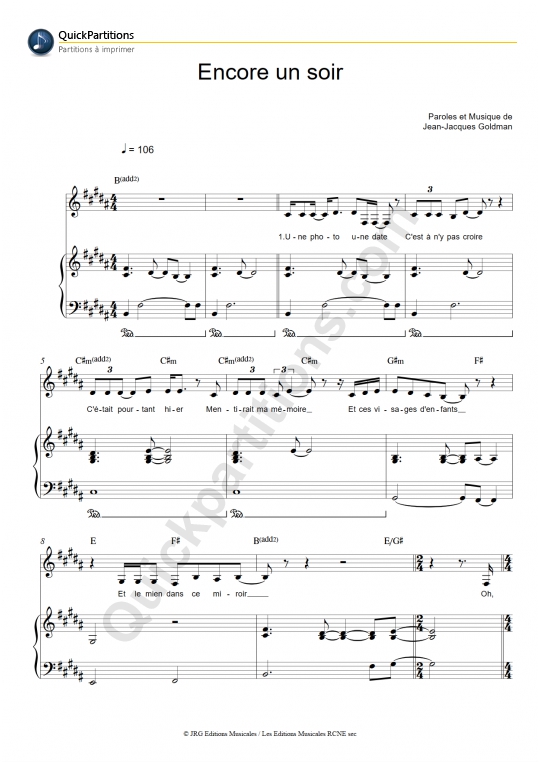 Encore un soir Piano Sheet Music - Céline Dion