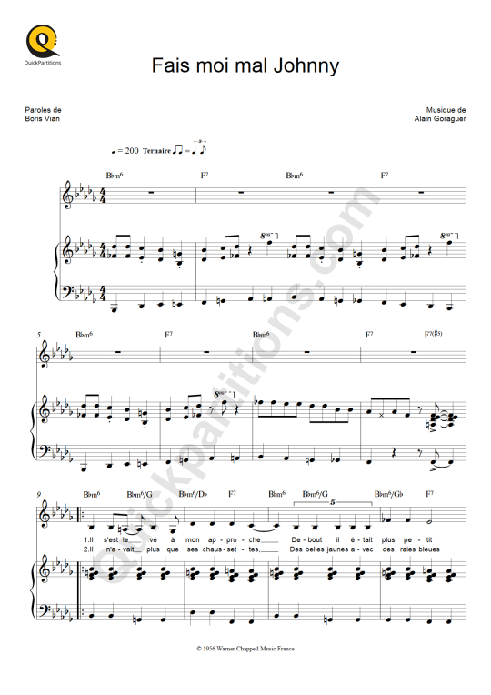 Partition piano Fais moi mal Johnny - Magali Noël
