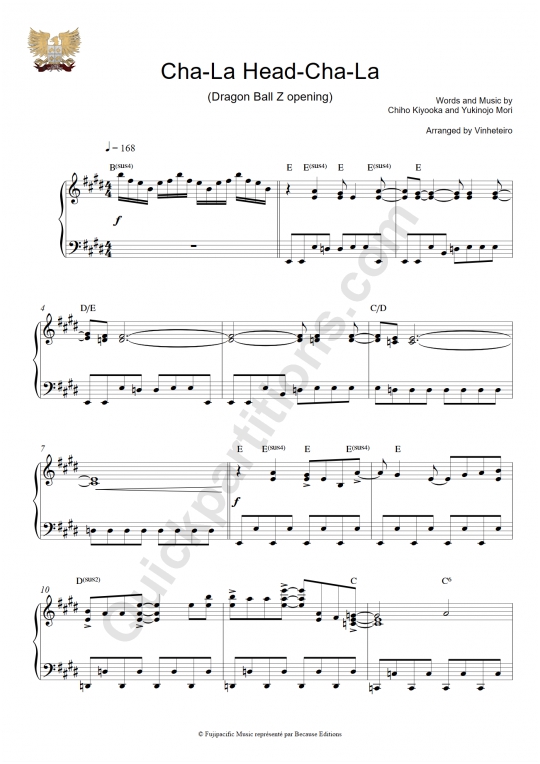 Partition piano Cha-La Head-Cha-La (Dragon Ball Z) - Vinheteiro
