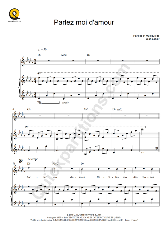 Partition piano Parlez moi d'amour - Lucienne Boyer