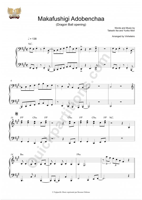 Makafushigi Adobenchaa Piano Sheet Music Vinheteiro Digital Sheet Music