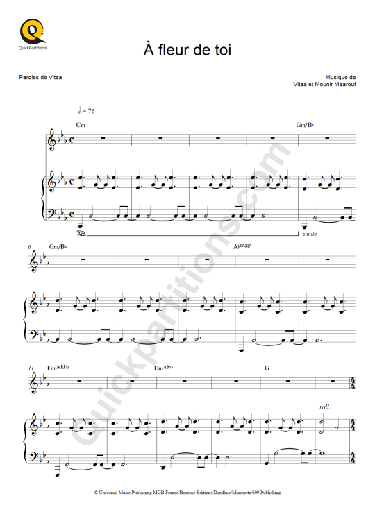 A fleur de toi Piano Sheet Music - Slimane