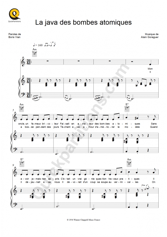 La java des bombes atomiques Piano Sheet Music - Boris Vian
