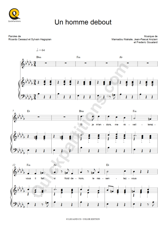 Partition piano Un homme debout - Claudio Capéo