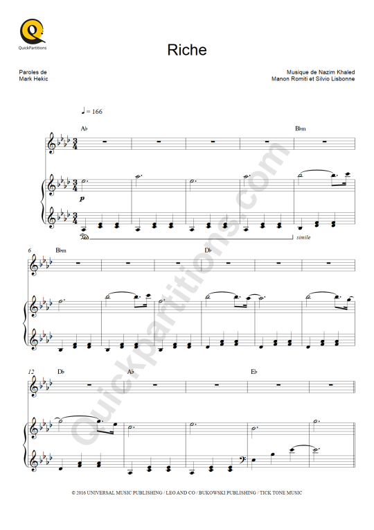 Partition piano Riche - Claudio Capéo