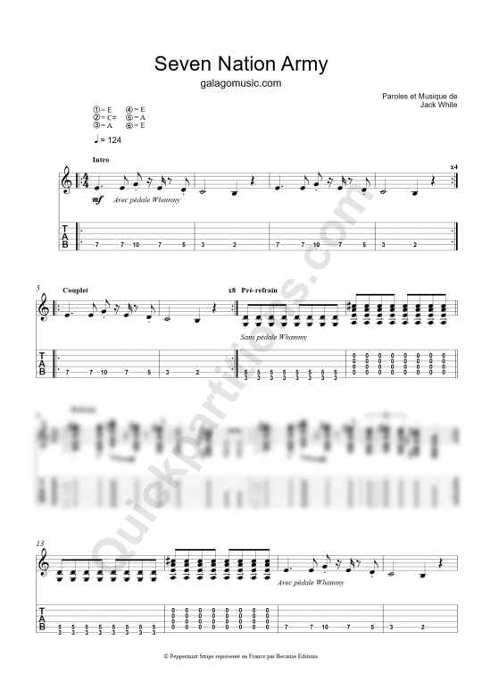 Tablature Guitare Seven Nation Army - Galagomusic