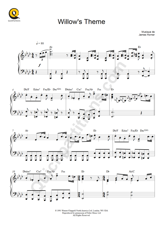 Partition piano Willow's Theme - James Horner