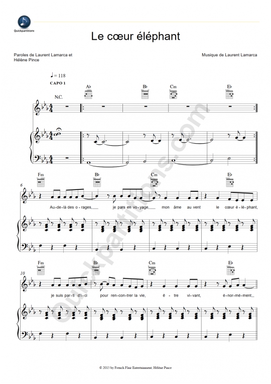 Le cœur éléphant Piano Sheet Music - Fréro Delavega
