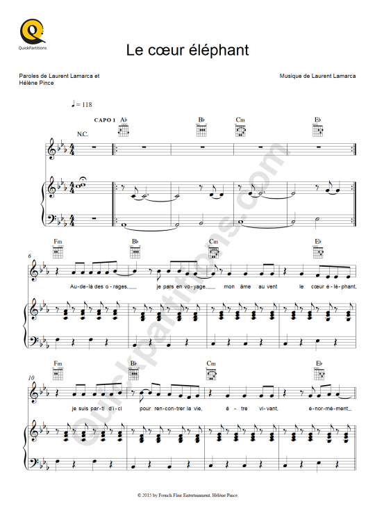 Partition piano Le cœur éléphant - Fréro Delavega