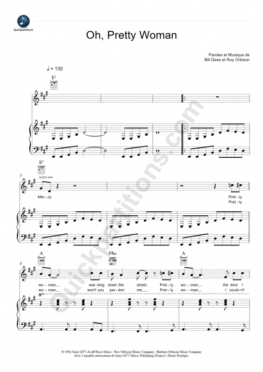 Oh, Pretty Woman Piano Sheet Music - Roy Orbison