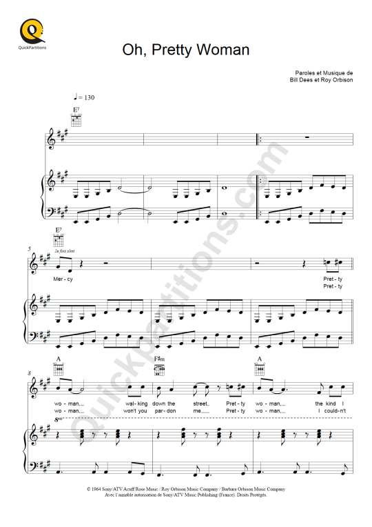 Partition piano Oh, Pretty Woman - Roy Orbison