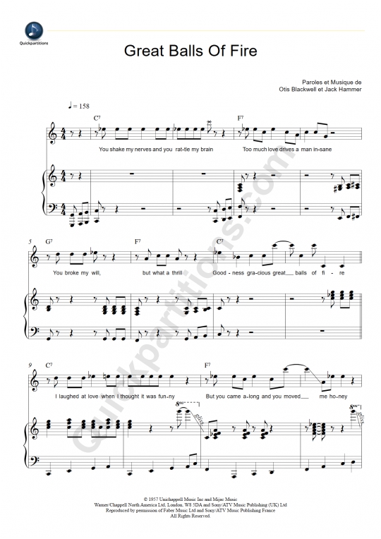Great Balls Of Fire Piano Sheet Music - Jerry Lee Lewis