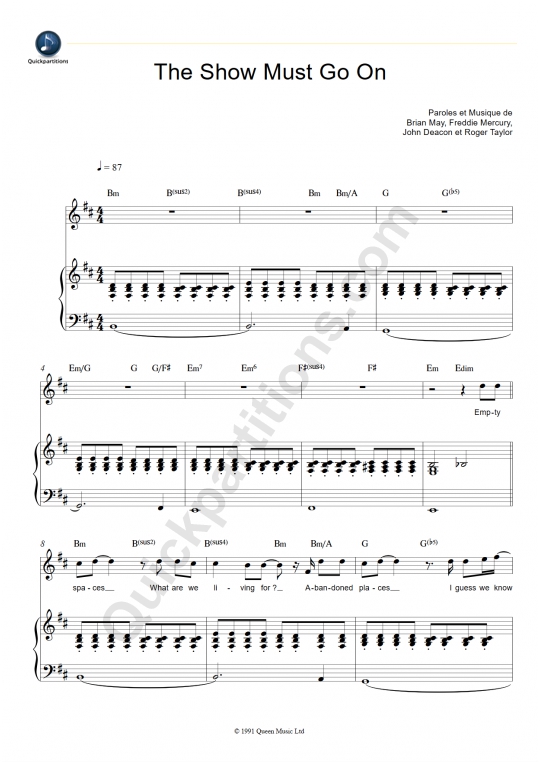 The Show Must Go On Piano Sheet Music - Queen