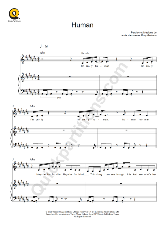 Human Piano Sheet Music - Rag'n'Bone Man