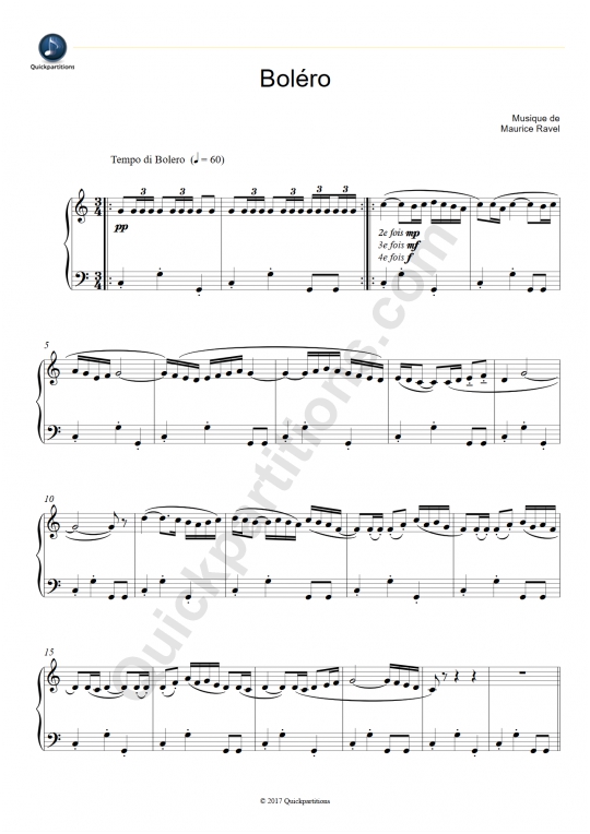 Partition piano Boléro - Maurice Ravel