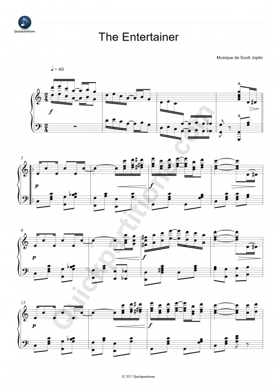 Partition piano The Entertainer - Scott Joplin