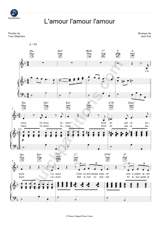 L'amour l'amour l'amour Piano Sheet Music - Mouloudji