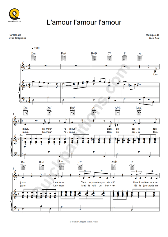 L'amour l'amour l'amour Piano Sheet Music - Mouloudji