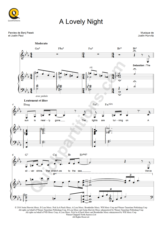 A Lovely Night Piano Sheet Music - La La Land (Digital Sheet Music)