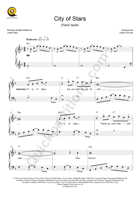 City Of Stars Easy Piano Sheet Music La La Land Digital Sheet Music